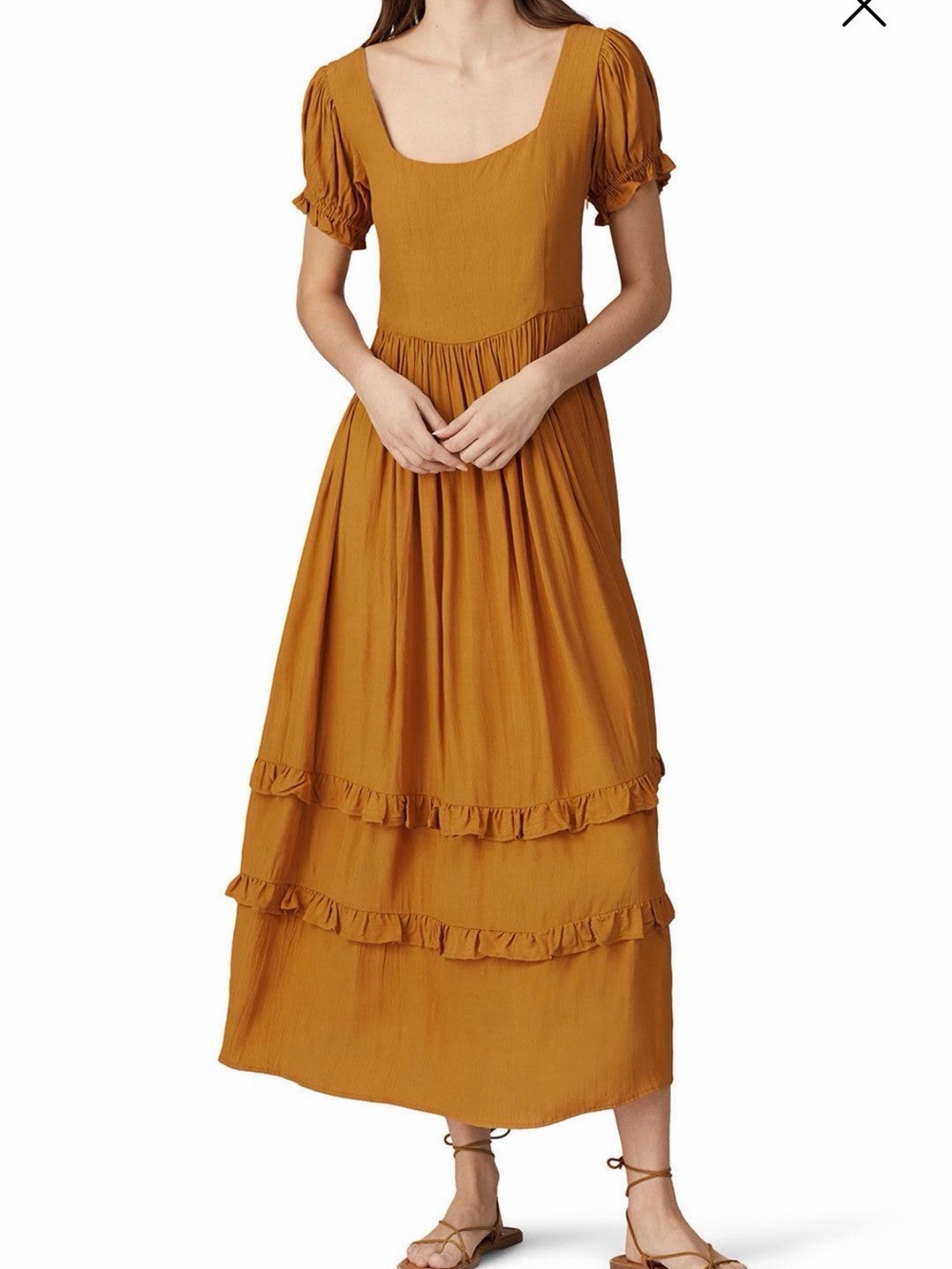 Square Neck Ruffle Tiered Maxi Dress - Mustard